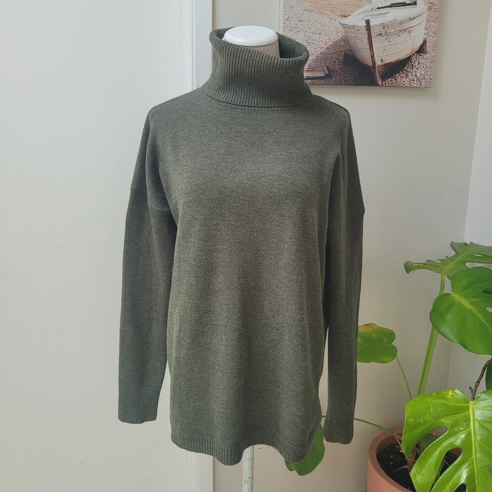 French Connection Tunic Sweater Green Turtleneck Longโ Sleeve Small Oversized